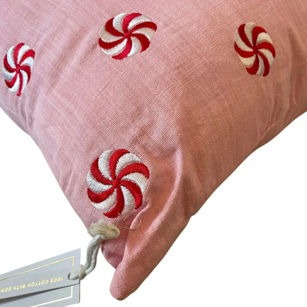Pinkmas Peppermint Swirl Pillow 20x20 Embroidered Christmas Holiday Decor NEW